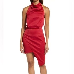 ELLIATT Camo Asymmetric Satin Cocktail Halter Dress In Merlot Size S Retail $148